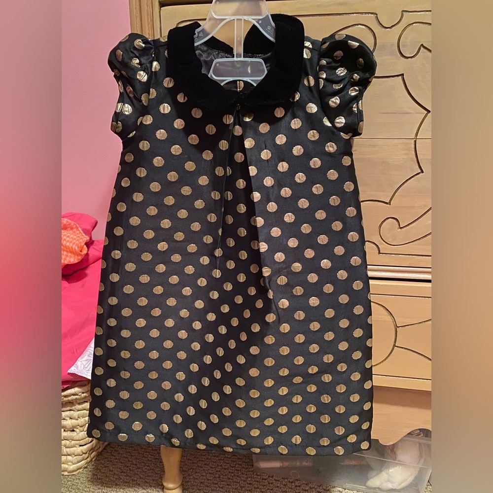 Black and gold polka dot formal dress
